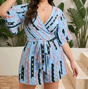 Plus Argyle & stripped wrap romper